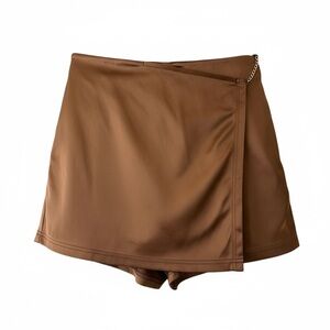 SHEIN Tan Wrap Skort with Chain Accent